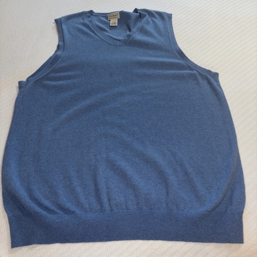 LL Bean Sweater Vest Mens 2XL Blue Cotton Cashmere Blend Preppy Office